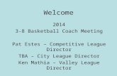 Welcome 2014 3-8 Basketball Coach Meeting Pat Estes – Competitive League Director TBA – City League Director Ken Mathia – Valley League Director.
