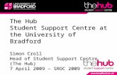 The Hub Student Support Centre at the University of Bradford Simon Croll Head of Student Support Centre (The Hub) 7 April 2009 – SROC 2009.