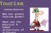 Why has global tourism grown? What are the physical & human attractions of different destinations? Learning Objectives.