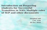 Introduction on Preparing students for Successful Transition in NAS: Multiple roles of SLP and other documents Stephen YIP CDI, EDB 20 Dec 2010.