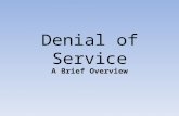 Denial of Service A Brief Overview. Denial of Service Significance of DoS in Internet Security Low-Rate DoS Attacks – Timing and detection – Defense High-Rate,