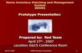 April 27, 2007 HIMMS Prototype Presentation 1 Home Inventory Matching and Management System HIMMS Prototype Presentation Prepared by: Red Team April 27.