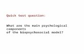 Quick test question: What are the main psychological components of the biopsychosocial model?