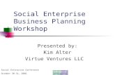 Social Enterprise Conference October 30-31, 2006 Social Enterprise Business Planning Workshop Presented by: Kim Alter Virtue Ventures LLC.