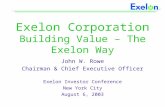 Exelon Corporation Building Value – The Exelon Way John W. Rowe Chairman & Chief Executive Officer Exelon Investor Conference New York City August 6, 2003.