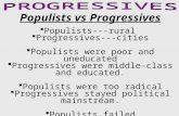 Populists vs Progressives   Populists---rural   Progressives---cities   Populists were poor and uneducated   Progressives were middle-class and.