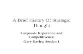 A Brief History Of Strategic Thought Corporate Reputation and Competitiveness Gary Davies: Session 1.