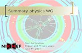 Summary physics WG Stan Bentvelsen Trigger and Physics week, June 7 th, 2007.