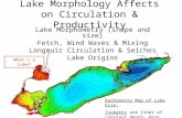Lake Morphology Affects on Circulation & Productivity Lake Morphometry (shape and size) Fetch, Wind Waves & Mixing Langmuir Circulation & Seiches Lake.