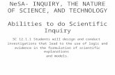 NeSA- INQUIRY, THE NATURE OF SCIENCE, AND TECHNOLOGY Abilities to do Scientific Inquiry SC 12.1.1 Students will design and conduct investigations that.