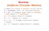 Review: Uniform Circular Motion In Part 2 we looked at uniform circular motion: r = constant (def. of circular motion)  =  t (  changes with time at.