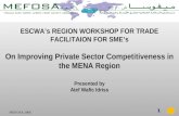 1 MEFOSA 2006 ESCWA’s REGION WORKSHOP FOR TRADE FACILITAION FOR SME’s On Improving Private Sector Competitiveness in the MENA Region Presented by Atef.