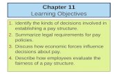 Chapter 11 Learning Objectives 1.Identify the kinds of decisions involved in establishing a pay structure. 2.Summarize legal requirements for pay policies.