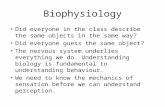 Biophysiology Did everyone in the class describe the same objects in the same way? Did everyone guess the same object? The nervous system underlies everything.