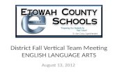 District Fall Vertical Team Meeting ENGLISH LANGUAGE ARTS August 13, 2012.
