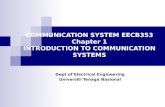 COMMUNICATION SYSTEM EECB353 Chapter 1 INTRODUCTION TO COMMUNICATION SYSTEMS Dept of Electrical Engineering Universiti Tenaga Nasional.