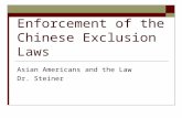 Enforcement of the Chinese Exclusion Laws Asian Americans and the Law Dr. Steiner.