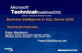 Business Intelligence in SQL Server 2005 Technical Overview Peter Blackburn Speaker, Trainer, Developer, Mentor, Author Windows Server Systems – SQL Server.