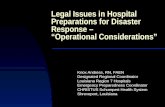 Legal Issues in Hospital Preparations for Disaster Response – “Operational Considerations” Knox Andress, RN, FAEN Designated Regional Coordinator Louisiana.