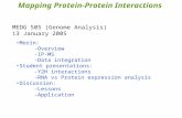Mapping Protein-Protein Interactions MEDG 505 (Genome Analysis) 13 January 2005 Morin: -Overview -IP-MS -Data integration Student presentations: -Y2H interactions.