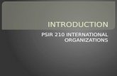 PSIR 210 INTERNATIONAL ORGANIZATIONS.  Overview  What is an international organization?  IGOs  NGOs  MNCs  International regimes  Theoretical frameworks.