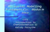 Molecular Modeling Fundamentals: Modus in Silico C372 Introduction to Cheminformatics II Kelsey Forsythe.