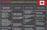 Canada Canada HUMAN GEOGRAPHY: The Government of Canada parliamentary government parliamentprime ministerjustice system government established in Constitution.