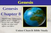 Genesis Union Church Bible Study Genesis Chapter 8 Theme:The rains cease; earth dries—Noah leaves the ark; Noah builds an altar and offers sacrifice.