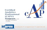 1 Certified Analytics Professional (CAP®) Program Louise Wehrle, PhD, CAE Manager Certification 11/19/14.