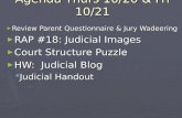 Agenda Thurs 10/20 & Fri 10/21 ► Review Parent Questionnaire & Jury Wadeering ► RAP #18: Judicial Images ► Court Structure Puzzle ► HW: Judicial Blog