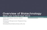 Overview of Biotechnology Week 1&2 (12&19 Sept 2013) Mdm Khadijah Hanim Abdul Rahman School of Bioprocess Engineering, UniMAP khadijahhanim@unimap.edu.my.
