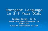 Emergent Language in 3-5 Year Olds Sandra Doran, Ed.D. Associate Superintendent of Education Florida Conference of SDA.
