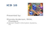 ICD 10 Presented by: Rhonda Anderson, RHIA, President Anderson Health Information Systems, Inc.
