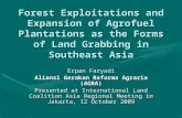 Forest Exploitations and Expansion of Agrofuel Plantations as the Forms of Land Grabbing in Southeast Asia Erpan Faryadi Aliansi Gerakan Reforma Agraria.