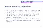 BS2402 Innovation & Entrepreneurship Module Teaching Objectives  To introduce students to the concept of innovation  To explain why it is important for.