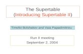 Vaia Papadimitriou The Supertable (Introducing Supertable II) Run II meeting September 2, 2004 Timofei Bolshakov and Vaia Papadimitriou.