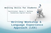 Writing Workshop & Language Experience Approach (LEA) Writing Skills for Students Facilitator: Marie S. Bollers Foundations English Faculty.
