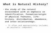 What is Natural History? the study of the natural environment with an emphasis on identification, formation/origin of physical features, life-history,