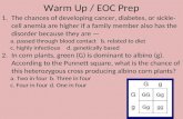 Warm Up / EOC Prep 1.The chances of developing cancer, diabetes, or sickle-cell anemia are higher if a family member also has the disorder because they.