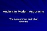 Ancient to Modern Astronomy The Astronomers and what they did.