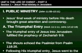 UNIT 6: THE LIFE OF CHRIST – PART 3 Section 1 – Jesus’ Final Ministry in Jerusalem I. PUBLIC MINISTRY (John 11:55-12:11) Jesus’ final week of ministry.