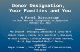 A Panel Discussion The Donation and Transplantation Symposium October 15, 2013 Presenters: Amy Durrant, OneLegacy Ambassador & Donor Wife Robert Coppel,