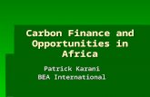 Carbon Finance and Opportunities in Africa Patrick Karani BEA International.