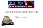 Constitutional Underpinnings What is politics?. Word Association What words come to mind when you hear the word “politics”? Does the word have a more.