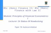 Topic Nine Serial Correlation BSc (Hons) Finance II/ BSc (Hons) Finance with Law II Module: Principles of Financial Econometrics I Lecturer: Dr Baboo M.