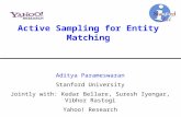 Active Sampling for Entity Matching Aditya Parameswaran Stanford University Jointly with: Kedar Bellare, Suresh Iyengar, Vibhor Rastogi Yahoo! Research.