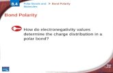 © Copyright Pearson Prentice Hall Polar Bonds and Molecules > Slide 1 of 33 8.4 Bond Polarity How do electronegativity values determine the charge distribution.