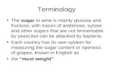 Terminology The sugar in wine is mainly glucose and fructose, with traces of arabinose, xylose and other sugars that are not fermentable by yeast,but can.