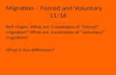 Migration – Forced and Voluntary 11/16 Bell-ringer: What are 3 examples of “forced” migration? What are 3 examples of “voluntary” migration? What is the.