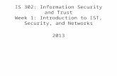 IS 302: Information Security and Trust Week 1: Introduction to IST, Security, and Networks 2013.